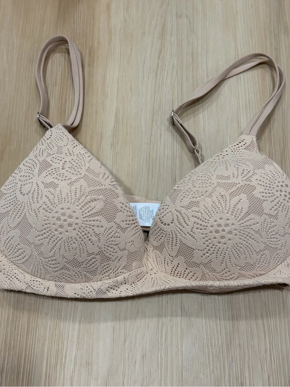 Aerie 32B Lace Light Nude Wireless Bra with Floral Overlay